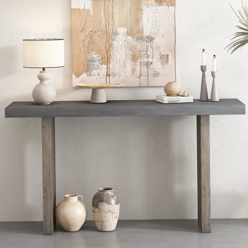 Uniquely Designed Oak Veneer Console Table with Distinctive Side Shapes, Suitable for Entryway, Hallway, Gray