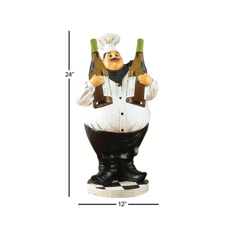 White Polystone Chef Sculpture with Wine Holder Slots
