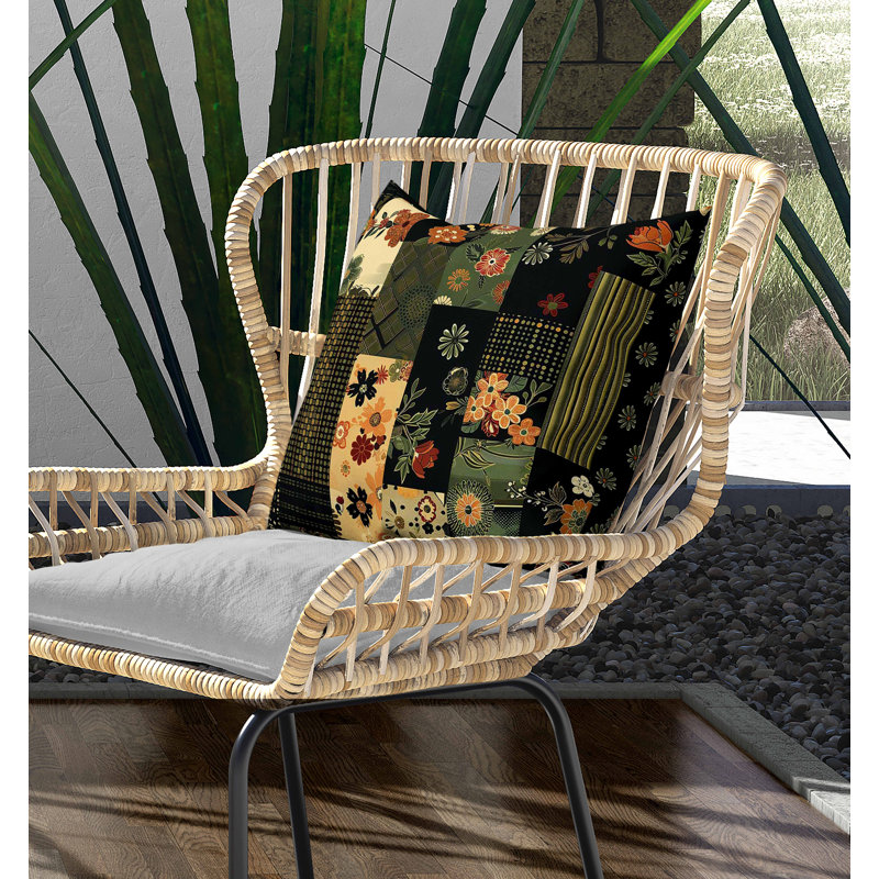 Coussin intérieur / extérieur Twilight Bouquet, Carré 16 po, Noir