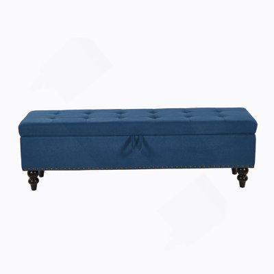 Bed Bench With Storage  Blue Fabric
