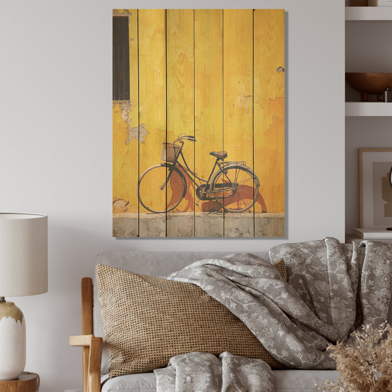 Lemon Leisure Bicycle - Art mural en bois de bicyclette sur bois de pin naturel, H 40 po x l 30 po