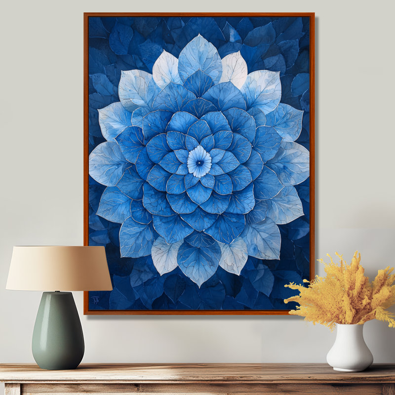 Blue White Hydrangea Kaleidoscope Hydrangea - Hydrangea Wall Art, Brown, Floater Framed Print, 20" H x 12" W