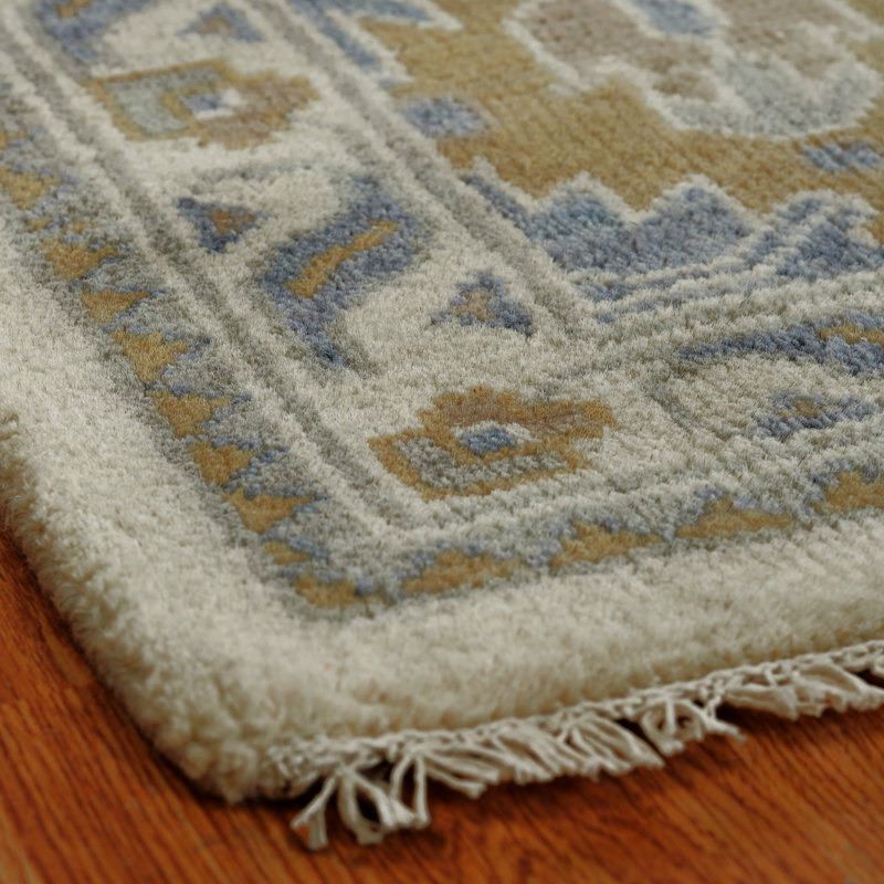 Hand Knotted Wool Ivory/Blue Area Rug, Rectangle 8'6" x 11'6", Blue
