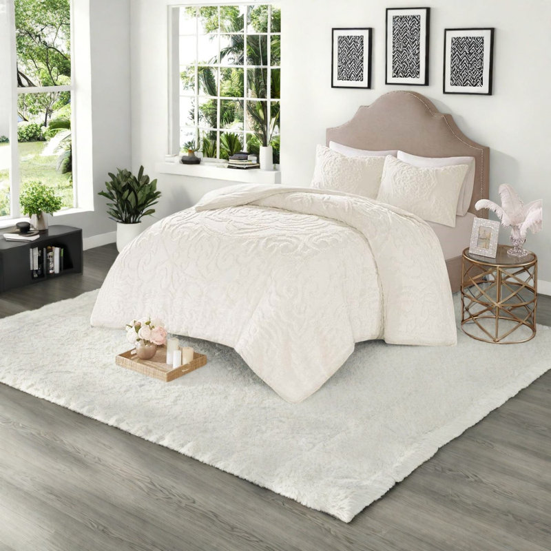 Tufted Cotton Chenille Bedding Sets King, Boho Medallion For Home