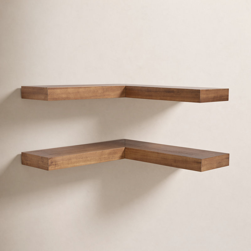 Havlock Floating Two-Piece Corner Shelf Set, Medium Wood