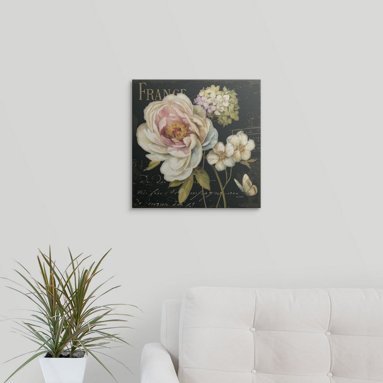Publicité rétro «Musso Marche de Fleurs on Black» par Lisa Audit, H 12 po x l 12 po x P 1,5 po, Toile