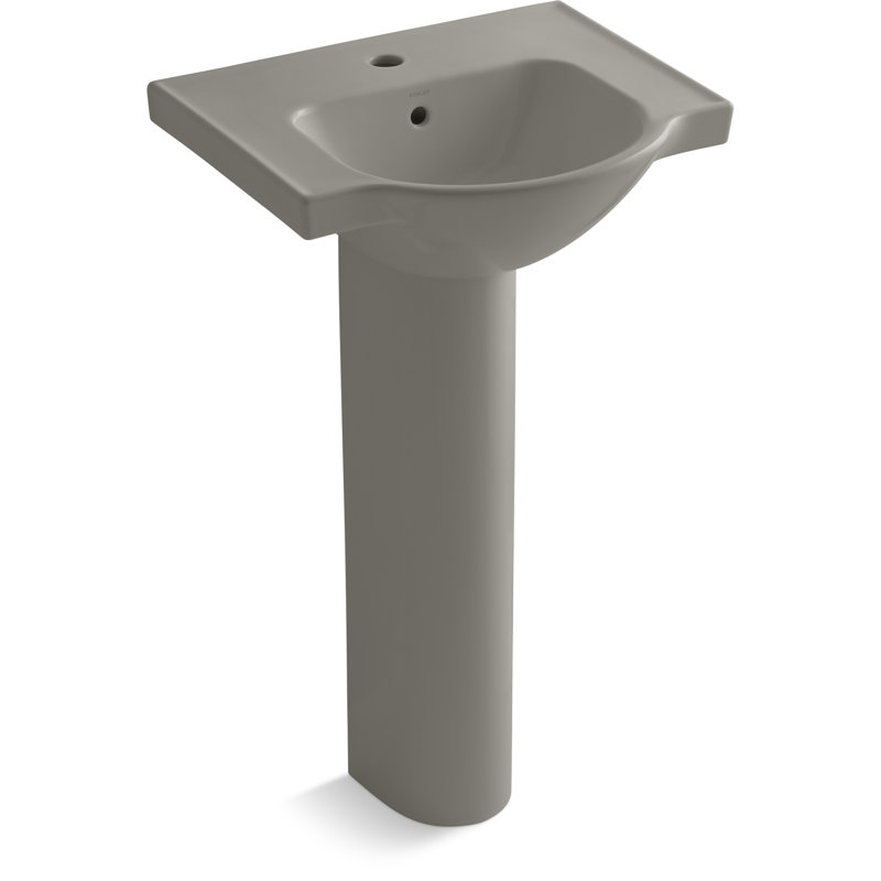 Veer™ Ceramic Pedestal Bathroom Sink with Overflow, Cashmere, 35.5" H x 21" L x 18.25" W, Single