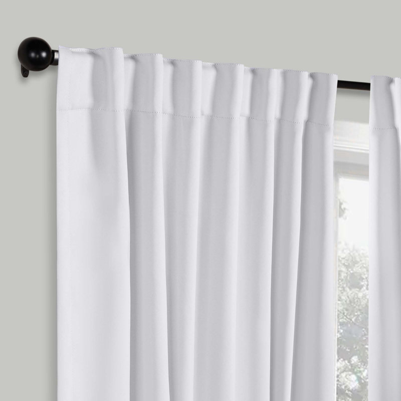 Levatt Classic Modern Solid Room Darkening Rod Pocket with Back Tab Curtain Set, Snow White, 52" W x 84" L