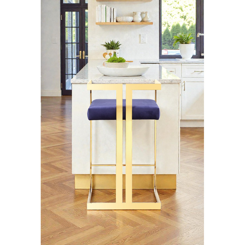 Tabouret de comptoir moderne Pangea Home, Velours marine, Doré, Tabouret de comptoir (siège d'une hauteur de 25,5