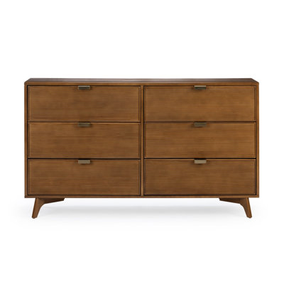 Alice Linea Fluted 6-Drawer Tambour Dresser with Brass Pulls