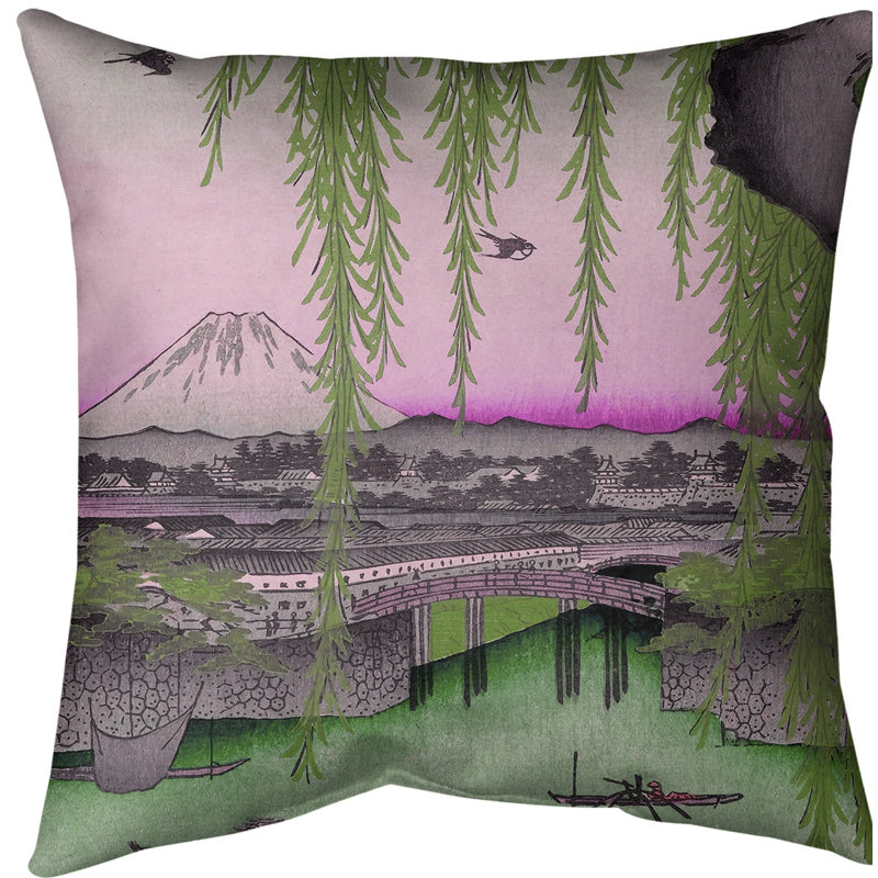 Coussin yatsumi bridge, 20 po x 20 po, Rose, Polyester filé