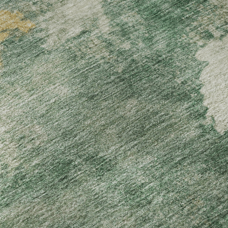Premium Machine Washable Mayfield AMF2108 Abstract Rug, Emerald, 8' Round