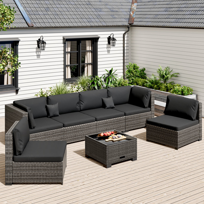 Ensemble de mobilier de patio 7 pièces, Gris, Noir