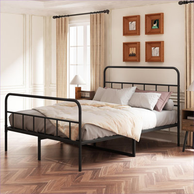 Base de lit plateforme en métal noir grand format, support à lattes entièrement en métal, rangement sous le lit, aucun sommier nécessaire
