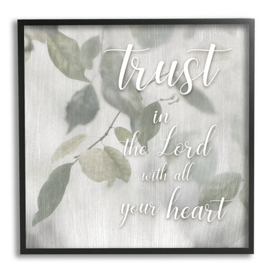 Trust The Lord Motivating Religious Quote Botanical Leaves by Irene Weisz - Floater Frame Graphic Art on Wood