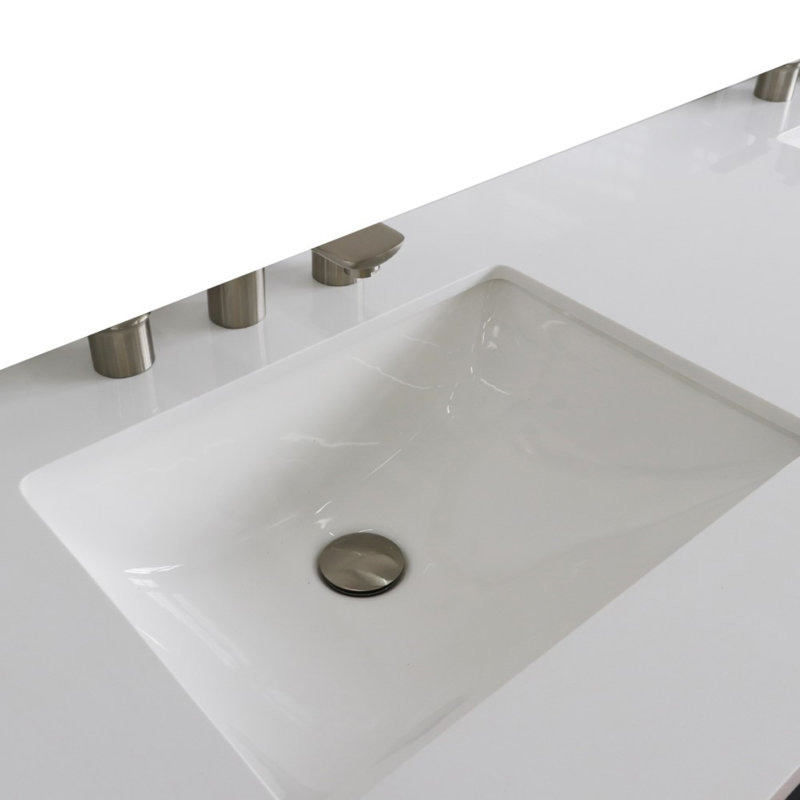 Plateau de meuble-lavabo double 61 "avec lavabo, Quartz blanc