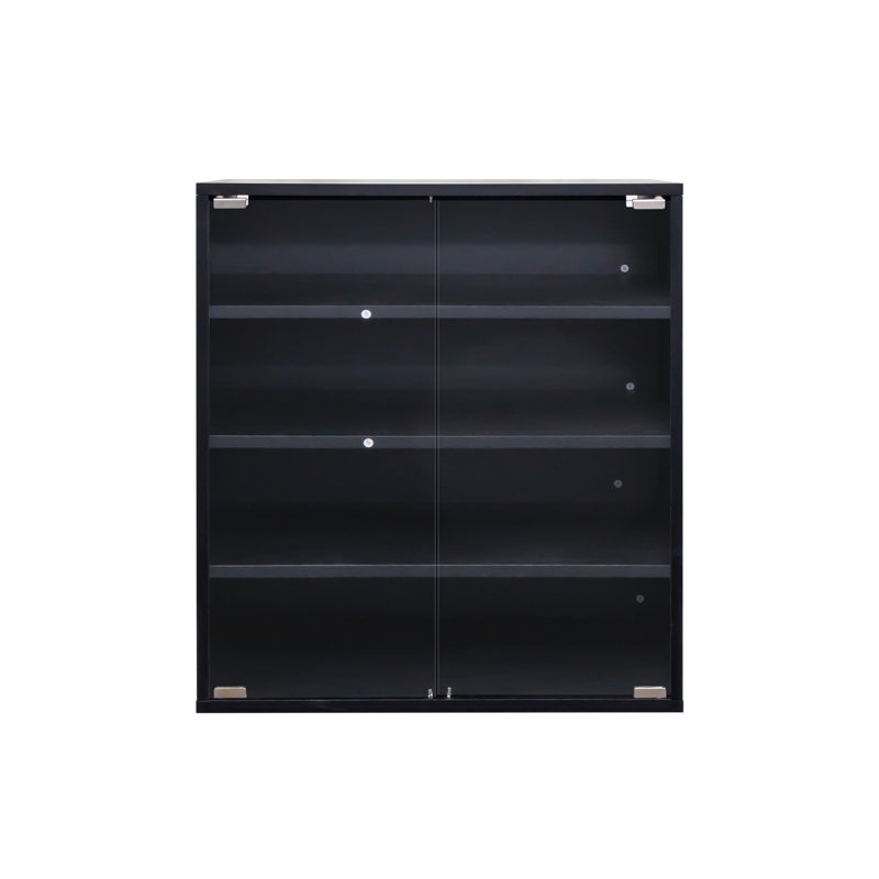 Led Shoe Box - 4 Tier Stackable Wooden Container With Glass Door For Sneaker Storage Design Space Saving And Display, Black