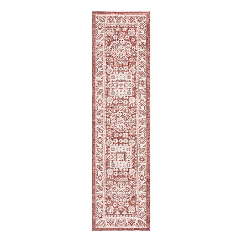 Archange Southwestern Machine Woven Polypropylene Indoor / Outdoor Area Rug in Rust Red, Runner 2' x 7'10"
