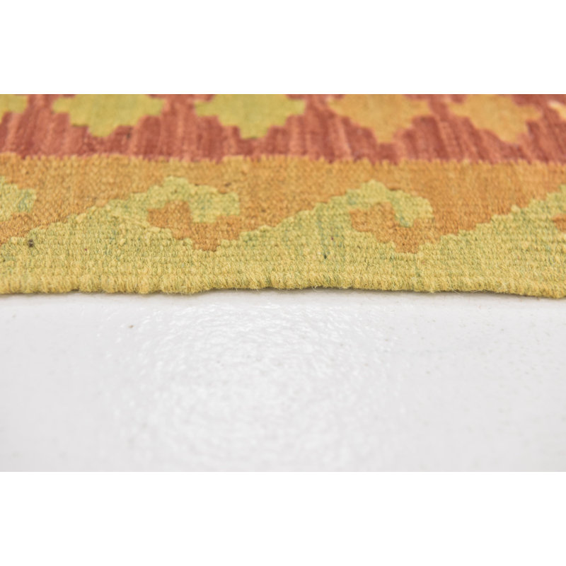 Tapis de zone en laine rouge/vert/brun clair 2 pi 9 po x 4 pi one-of-kind-noué la main rouille Elland