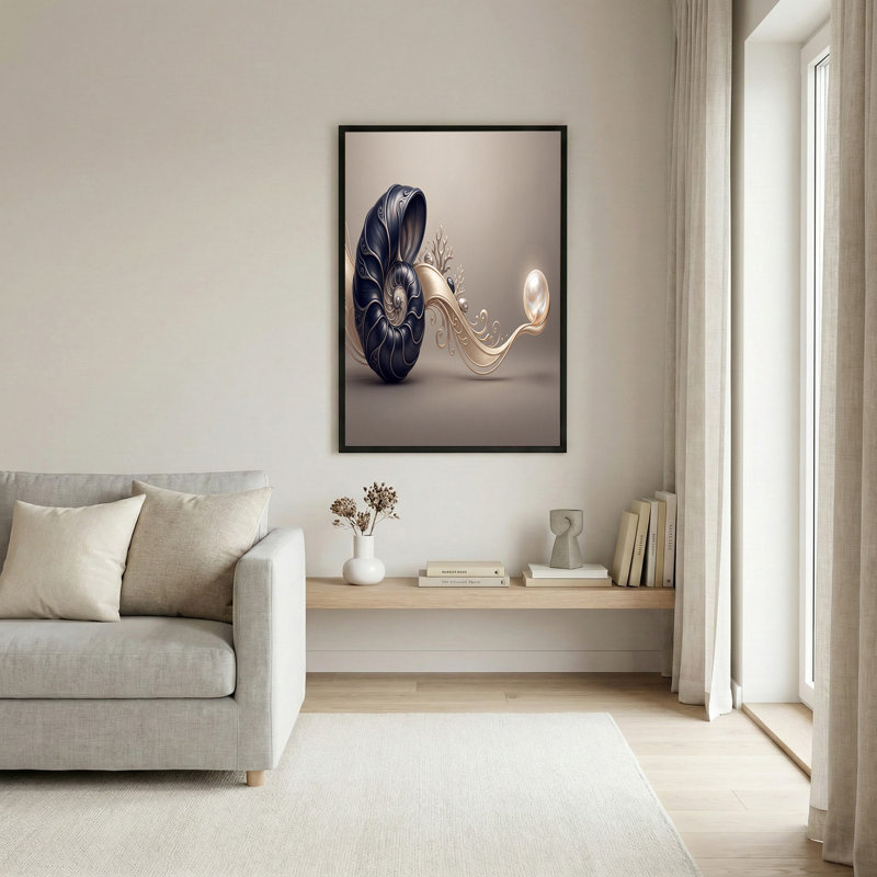 Art nautique sur toile tourbillon doré bleu foncé et perle rougeoyante, H 18 po x l 24 po