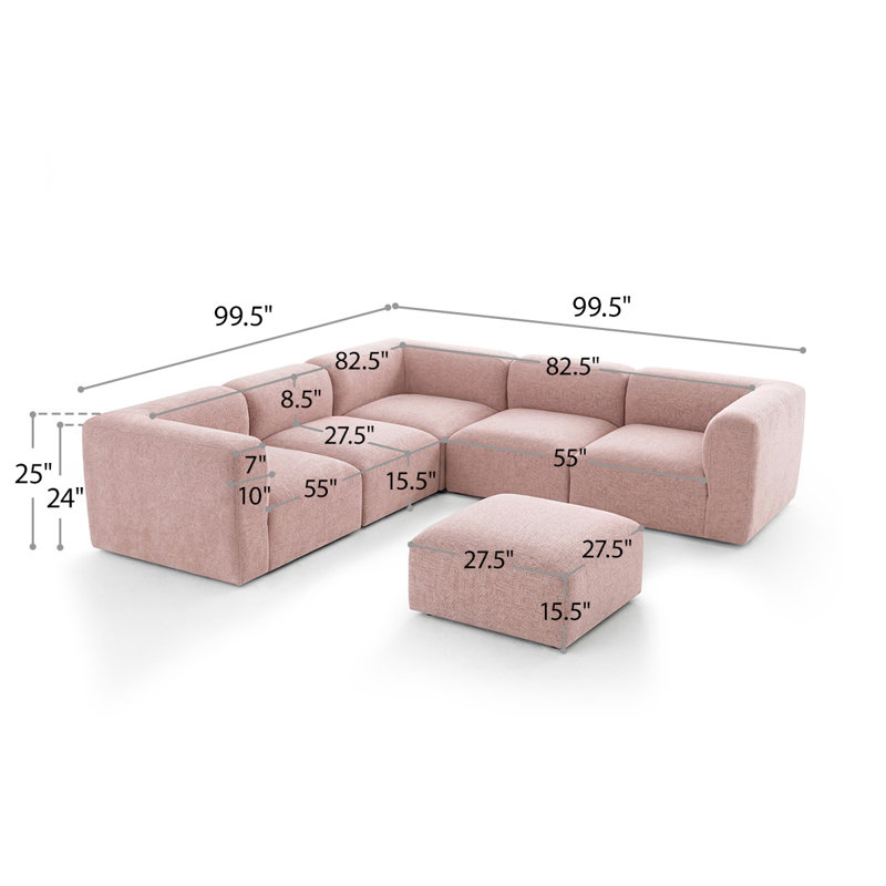 Canapé d'angle modulaire en L Bouclé avec pouf et assise profonde