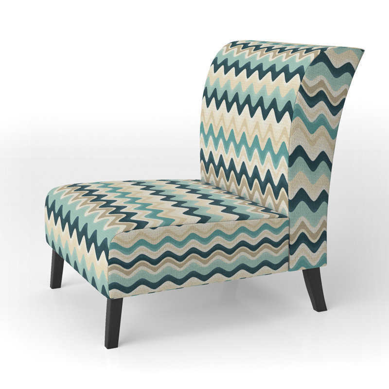 Motif géométrique à chevrons harmonisés - Fauteuil d'appoint et fauteuil rembourrés, Mélange de polyester beige / bleu