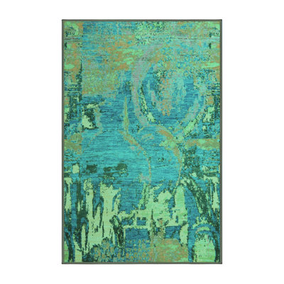 Tapis turquoise lavable à la machine Abstract 5379