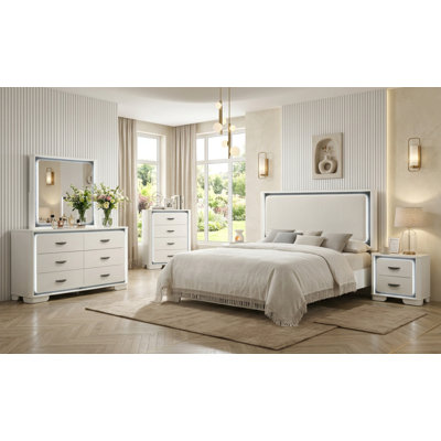 5-Piece King Bedroom Set, Lighted Bed, Dresser & Mirror, Night Stand