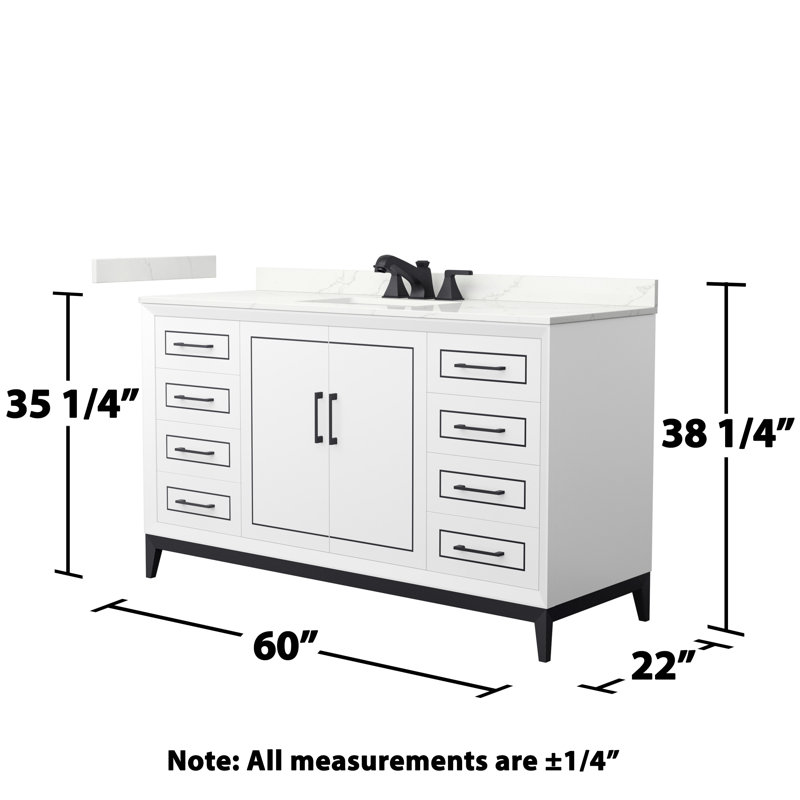 Marlena 60'' Single Bathroom Vanity with Quartz Top, Matte Black, Giotto Quartz, White