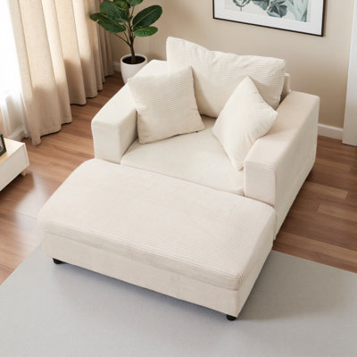 Chaise longue avec repose-pieds amovible et canapé-lit d'appoint rembourré avec coussins, fauteuil rembourré à assise profonde moderne