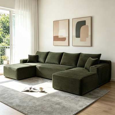 Canapé modulaire Cloud avec méridienne en U, poches latérales et porte-gobelet, conception modulaire moderne, assise profonde, canapé rembourré pour le salon / la chambre à coucher, aucun assemblage requis (moelleux)