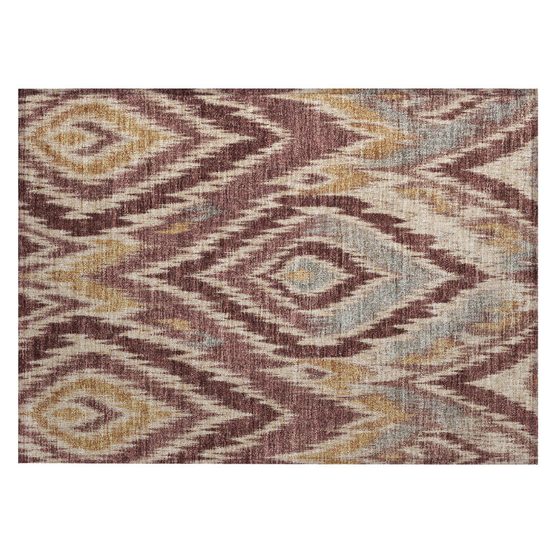 Tapis Ceajay ACN3071 Ikat lavable à la machine pour intérieur/extérieur, Bourgogne, 1 pi 8 po x 2 pi 6 po