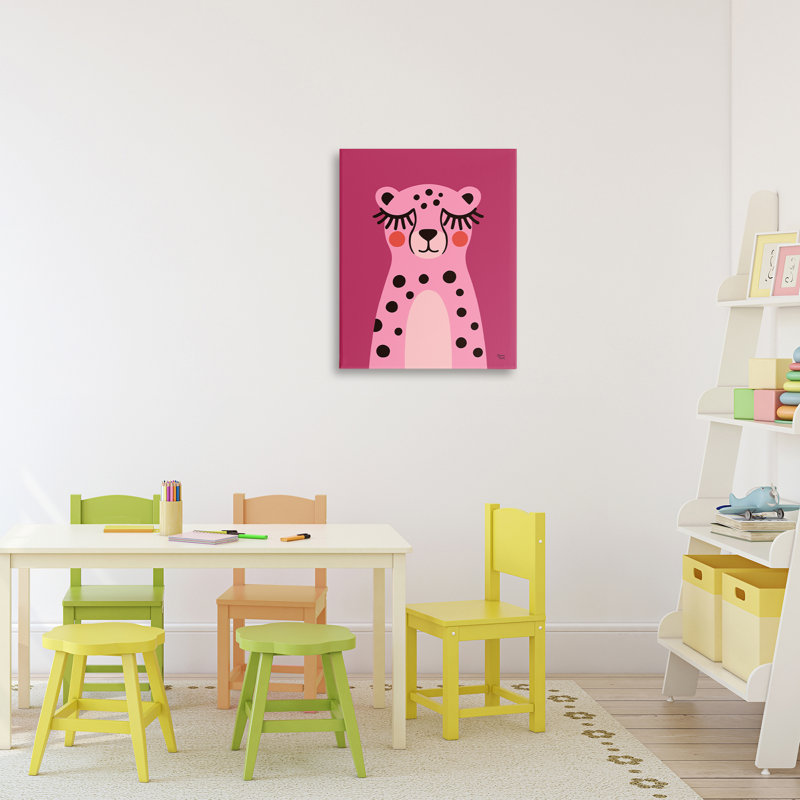 Toile rose guépard avec sourire, design par Jessica Beck, H 20 po x l 16 po