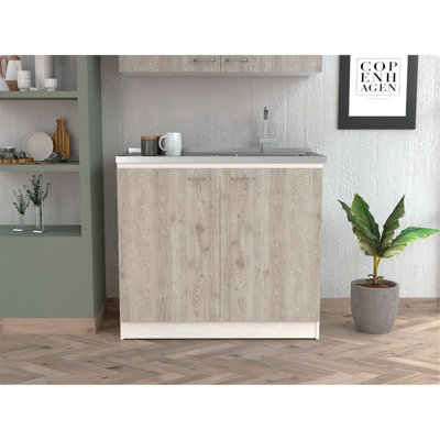 Évier utilitaire Oklahoma, armoire à deux portes, comptoir en acier inoxydable