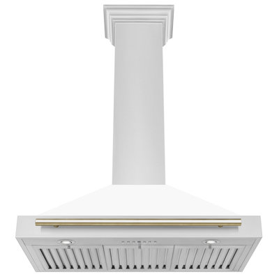 ZLINE 36 in. Autograph Edition Convertible Stainless Steel Range Hood W/ White Matte Shell & Champagne Bronze Accents (KB4STZ-WM36-CB)