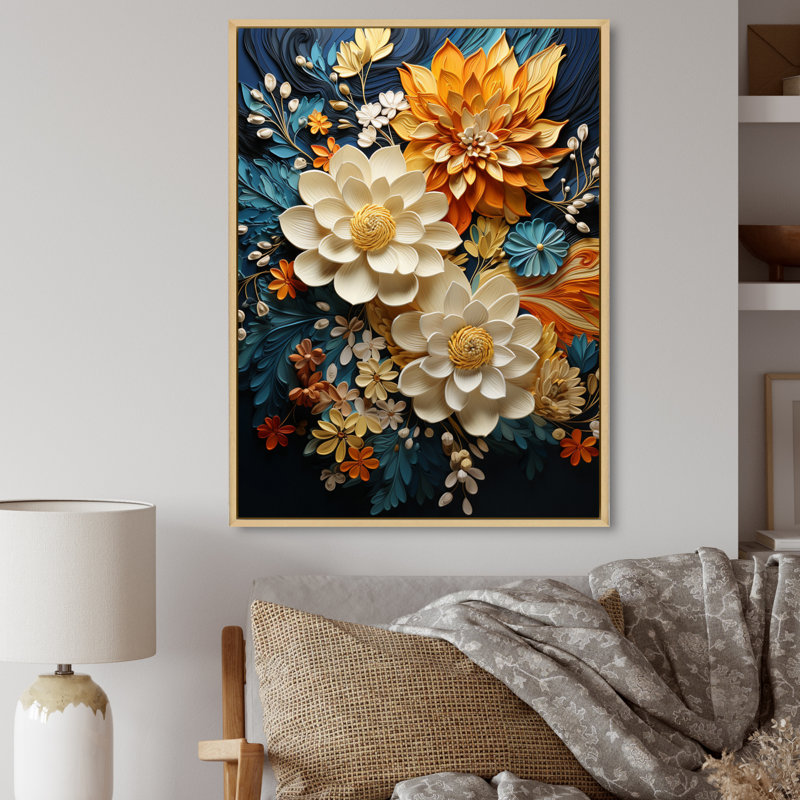 Humira orange sarcelle botanique tourbillon II - art botanique abstrait, H 44 po x l 34 po, Reproduction avec cadre flottant