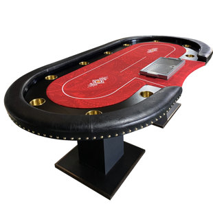 INO Design 96" Premium Poker Table For 10 Player Casino Games With Chip Tray Dropbox Cup Holders, Red