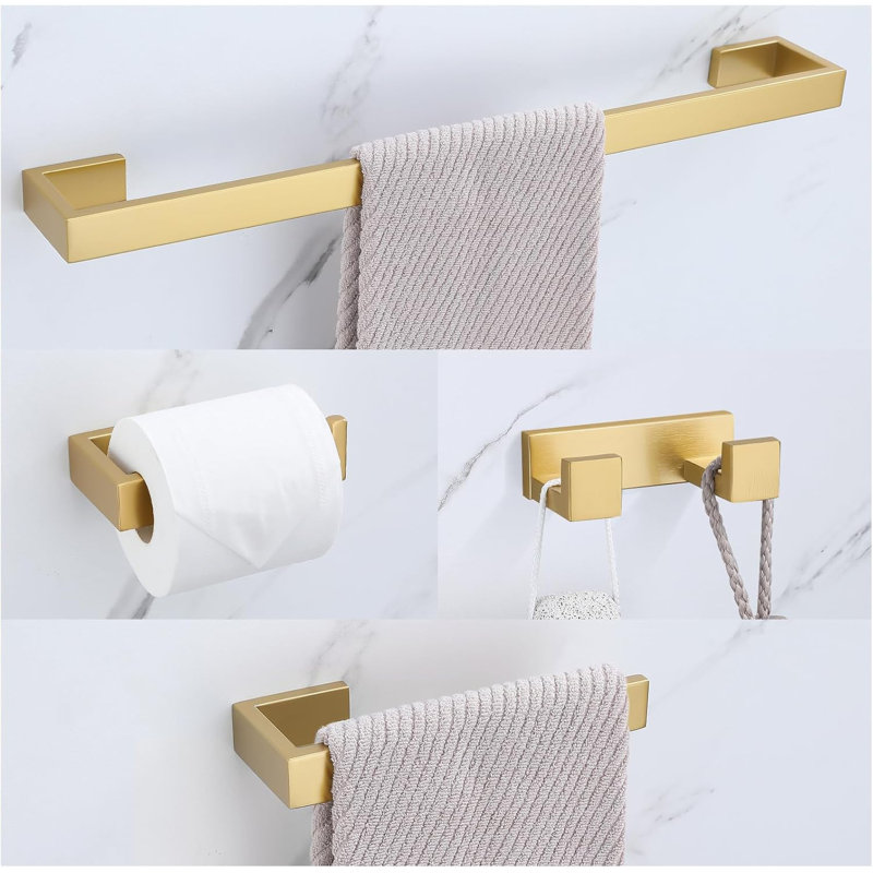 Brushed Nickel Bathroom Hardware Set, 4-Piece SUS304 Stainless Steel Towel Rack Set With Towel Bar, Toilet Paper Holder, Towel Ring, And Double Hooks, Wall Mounted For Bathroom