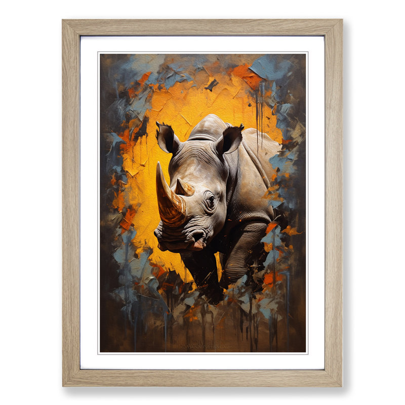 Rhino Contemporary - Framed Print, Oak Framed, 46cm H x 34cm W x 2cm D