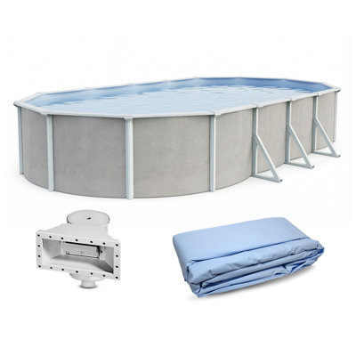 Blue Wave Belize 12x24-ft Oval 52-in Deep Hard Sided Steel Wall Above Ground Pool with 6-in Top Seats, 5-in Verticals, Skimmer & Vinyl Liner - 6,300 Gallon Cap for Family Swimming & Recreation