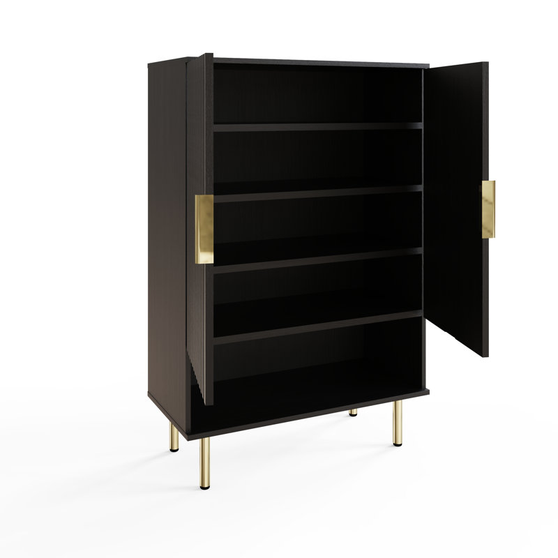 Tarel 15 Pair Shoe Storage Cabinet, Black/Gold