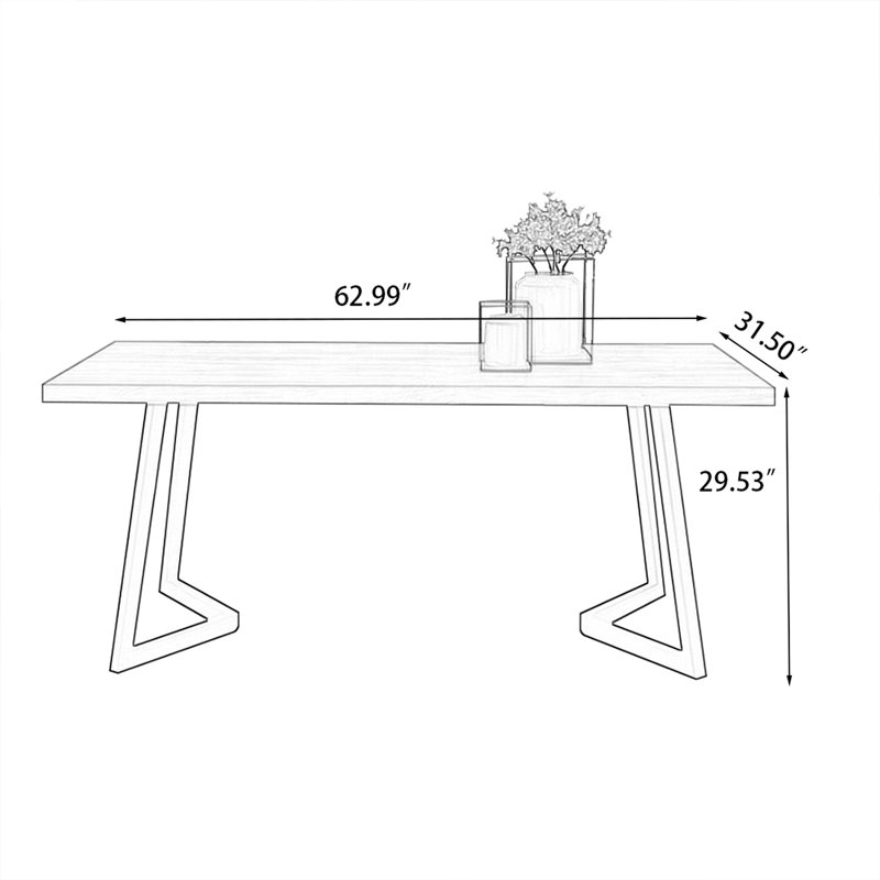 Table de salle à manger Burlywood, H 29,53 po x L 62,99 po x l 31,5 po