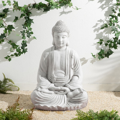 29.5"H Oversized MGO Meditating Buddha Statue-White