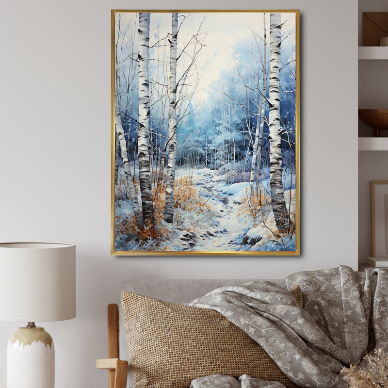 Virgus Birch Woods Winter Moonrise III, H 20 po x l 12 po x P 1 po, Cadre flottant doré