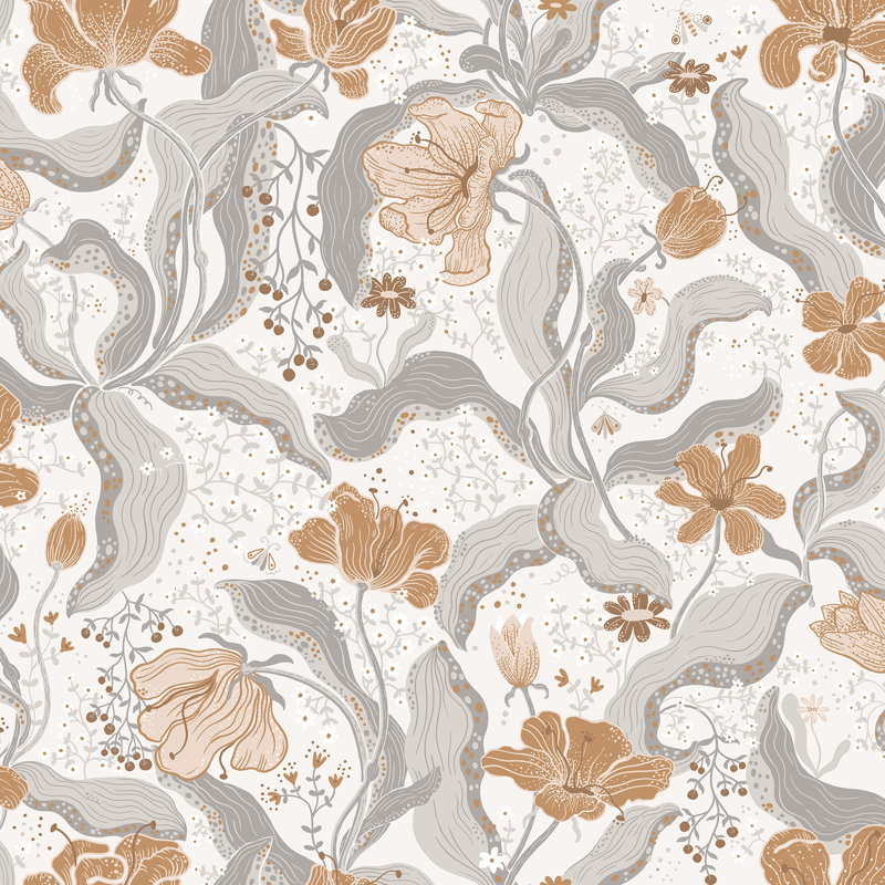 Rouleau de papier peint L 33 pi x l 20,9 po Aikins Tulip Garden, gris