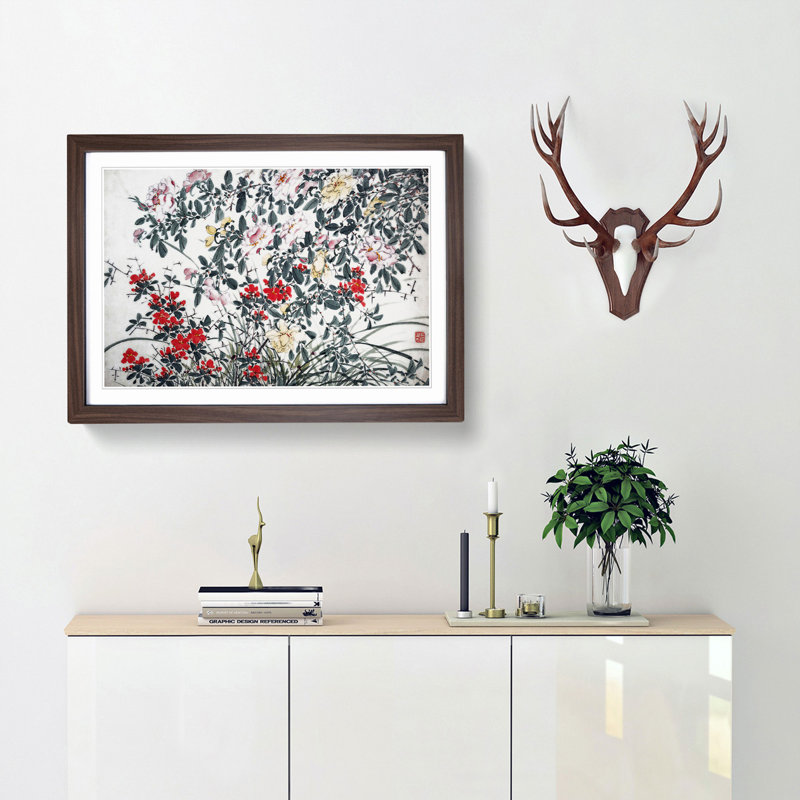 Garden Flowers Vol.12 by Chen Daofu - Framed Print, 48cm H x 65cm W x 2cm D, Walnut Framed