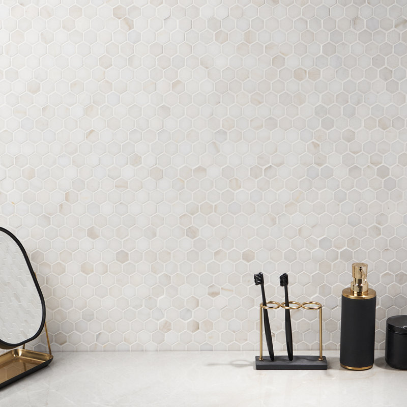 White Jade 11.02 In. X 11.61 In. Hexagon Polished Marble Mosaic Tile (4.45 Sq. Ft. / Case)