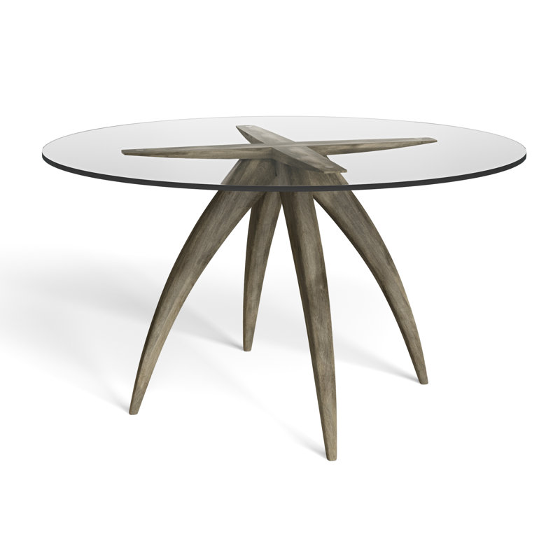LeClaire Round Glass Top Solid Wood Base Dining Table, 29" H x 48" W x 48" D, Nantucket
