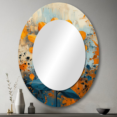 Peinture jaune et noir jaune souci du soleil - miroir mural ovale traditionnel