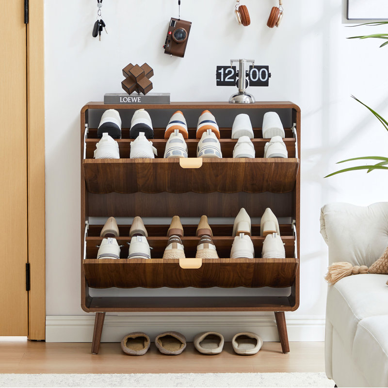 16 Pair Shoe Storage Cabinet, Walnut